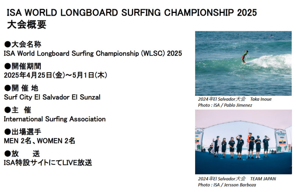 ロングボードの世界選手権大会 ISA WORLD LONGBOARD SURFING CHAMPIONSHIP (WLSC) 2025